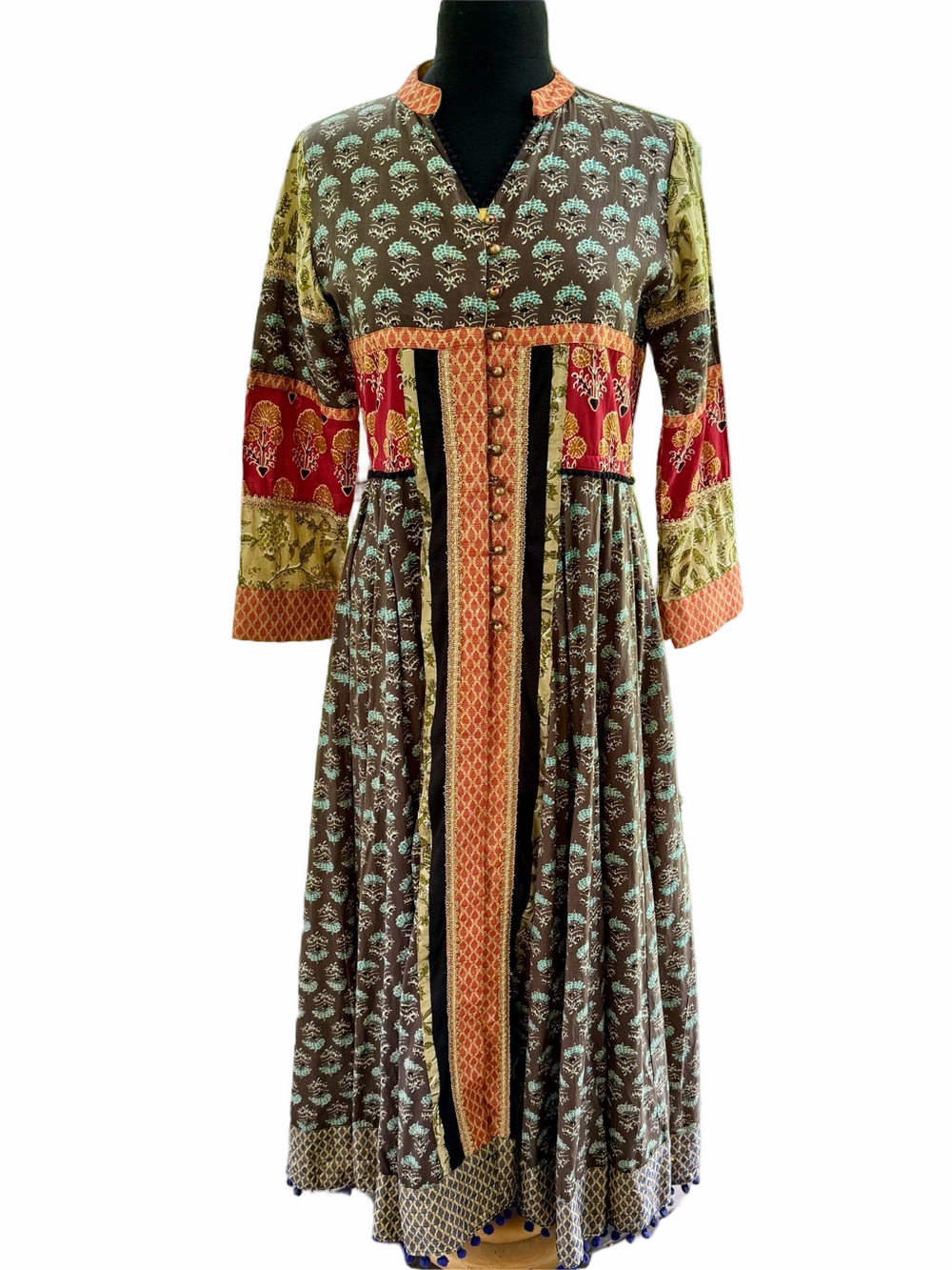 J. Peterman Jaisalmer Maxi Dress Long Sleeve Multicolor Floral Dress Button Up